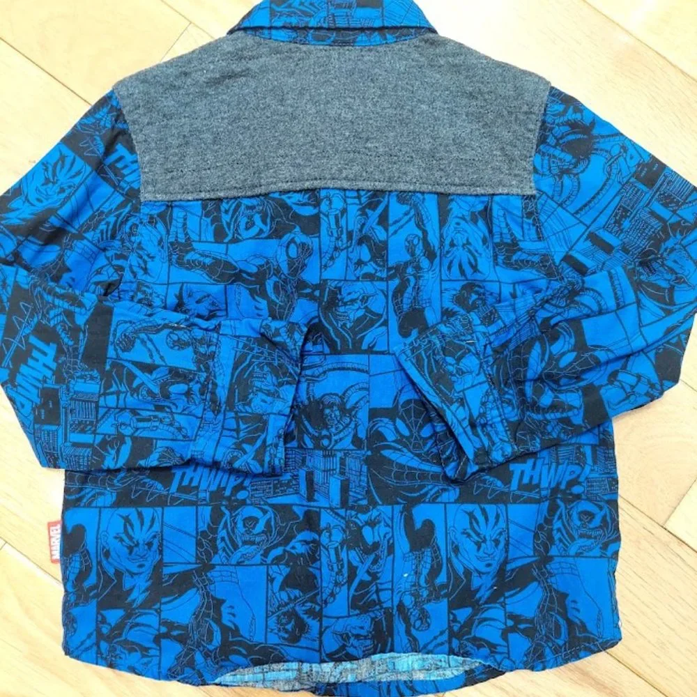 DISNEY STORE MARVEL Boys 4 LONG SLEEVED SHIRT SPIDERMAN Embroidered‎ BLUE Button